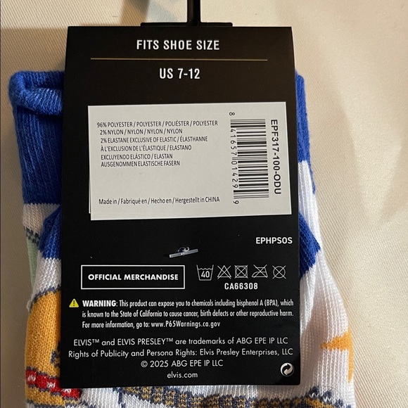 Elvis Presley Official Merchandise Blue and White Men's Socks NWT - Picture 5 of 6